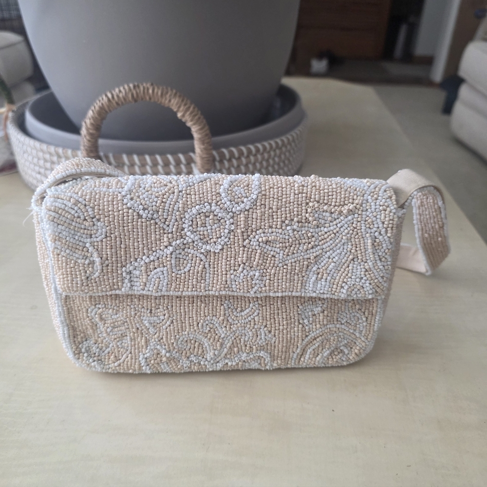 Anthropologie Fiona Beaded Floral Bag